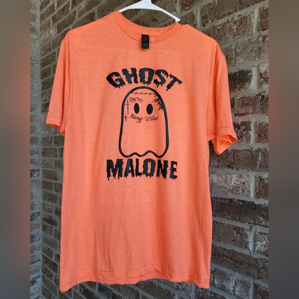 Halloween Tee, Ghost Malone Graphic Tshirt Orange, Medium, New